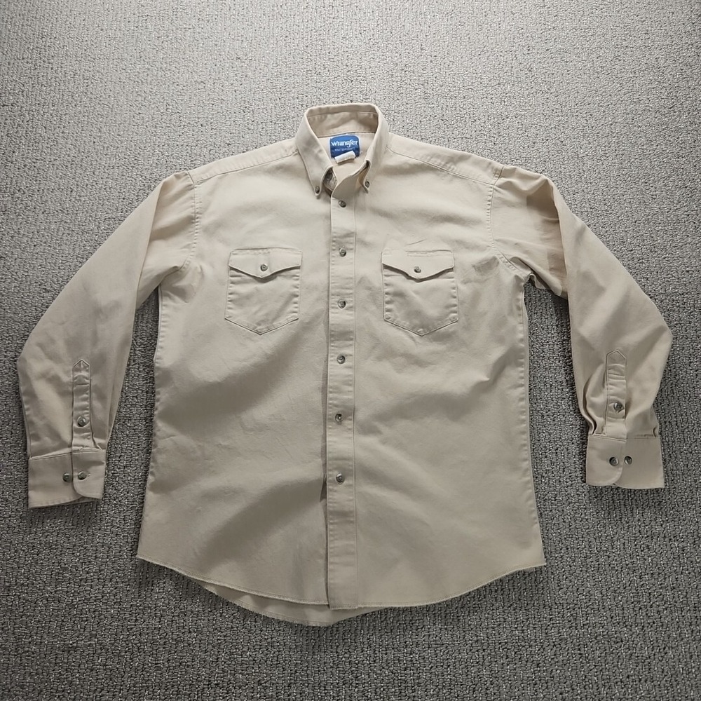 Wrangler Shirt Mens Extra‎ Large No Size Tag Western Beige Button Twill See Meas